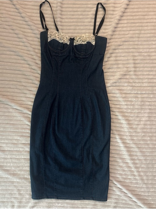 Dolce & Gabbana Dresses & Skirts - Dolce & Gabbana Denim Bustier Dress with Lace Trim